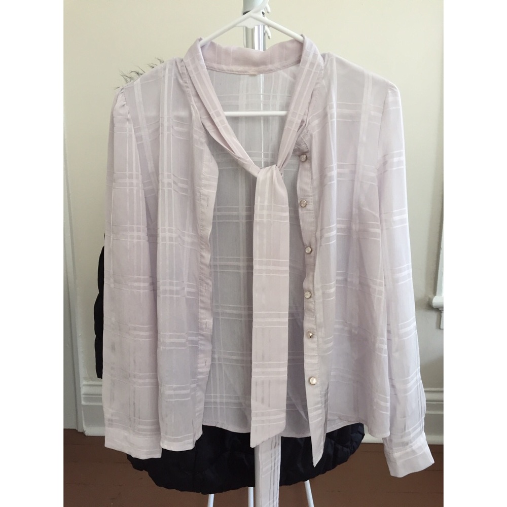 Lavender Plaid Sheer Long Sleeve Button Down Shirt